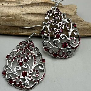 Elegant Silver and Red Filigree Earrings